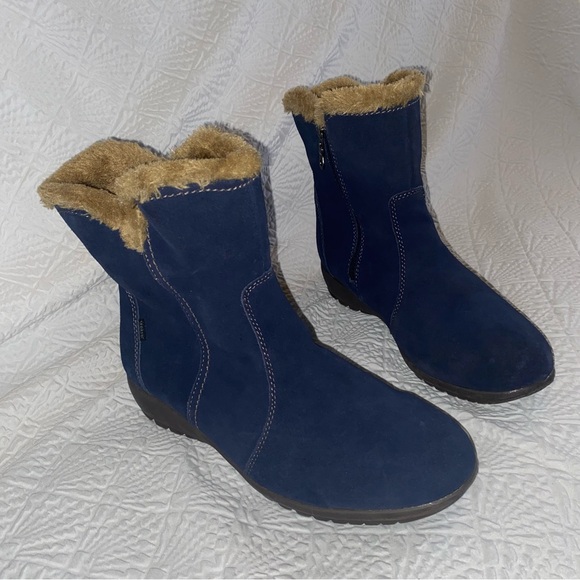 Sporto Waterproof Suede Ankle Booties Faux Fur ‘Karmen’ Navy Women’s Size 11W - Picture 6 of 17
